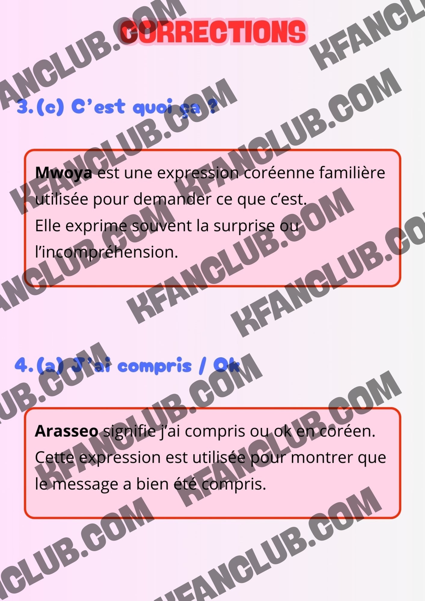 Le Quiz DICO CORÉEN niveau medium avec K - FAN imprimable - Pour tester ses amis et sa famille sur la langue coréenne - Kfanclub