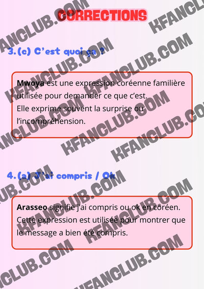 Le Quiz DICO CORÉEN niveau medium avec K - FAN imprimable - Pour tester ses amis et sa famille sur la langue coréenne - Kfanclub